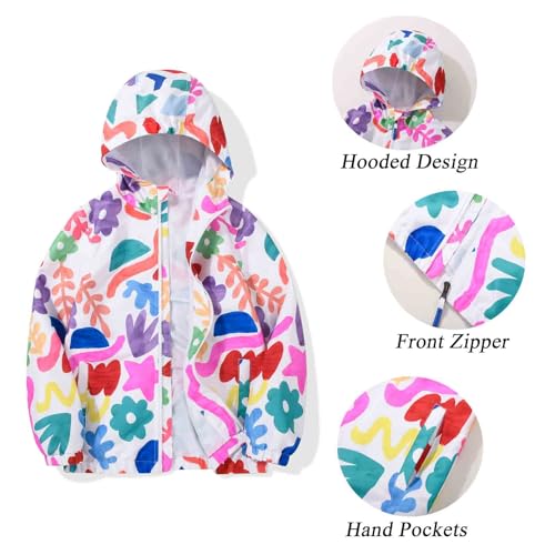 Image of SUNDAY ROSE Girls Windbreaker Jackets Lightweight Water Resistant Coat Outwear with Hooded for Kids