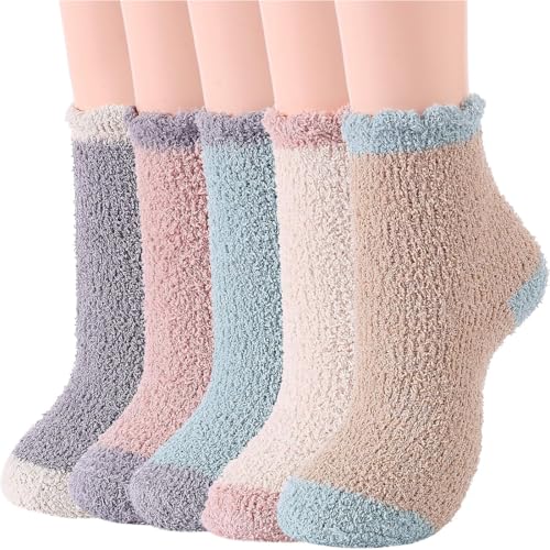 5 Pares Calcetines Calentitos Mujer, Invierno Calcetines Termicos Polar para Casa Dormir Cama Calcetines Regalo, Suaves y Esponjosos