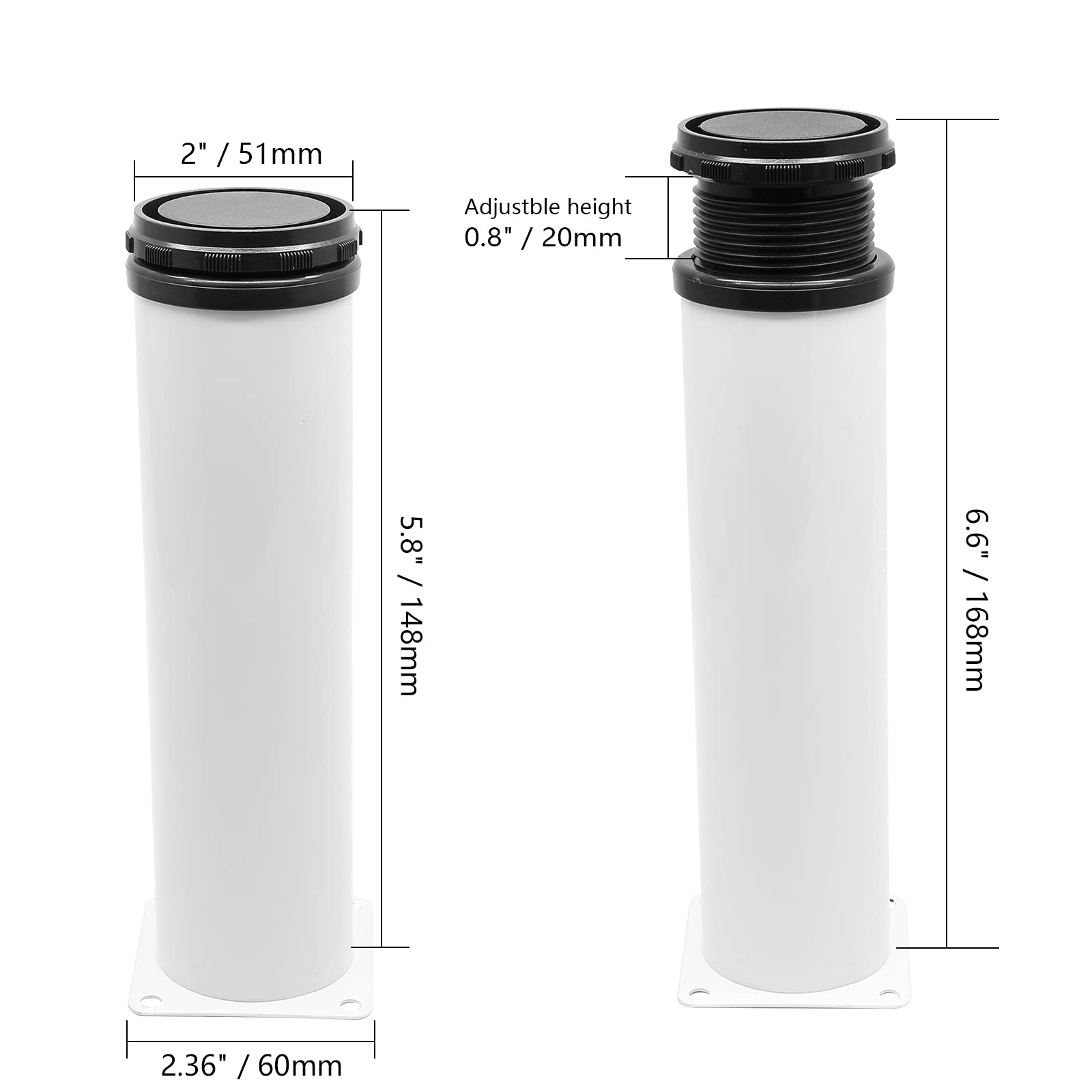 PHITUODA 4pcs Adjustable Furniture Legs, 6 Inch / 150 mm Stainless Steel Furniture Legs