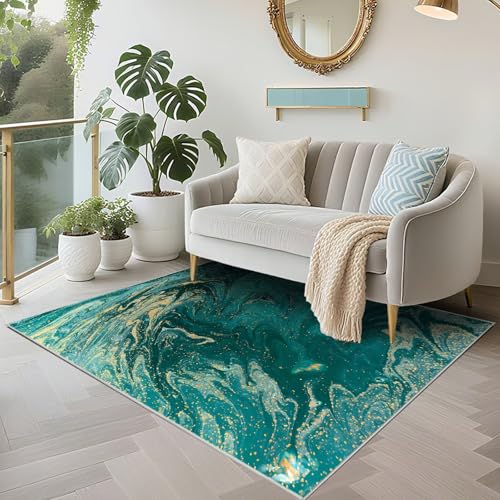 Tapis lavable en machine 130x200cm vert vintage pour salon - 6