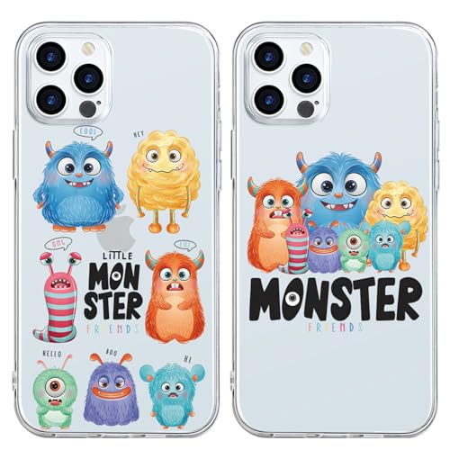 Yimctoie 2 Piezas Kawaii Transparente Funda para Samsung Galaxy A14 5G 6,6',Lindo Cartoon Anime Monstruo Patrón Diseño Cover,Carcasa con Proteger Suave TPU Bumper Antigolpes Anti-Arañazos Case,Cute