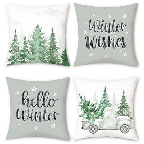 COZZSNUGE Weihnachten Kissenbezüge 45 x 45 cm, Grauer Lastwagen...