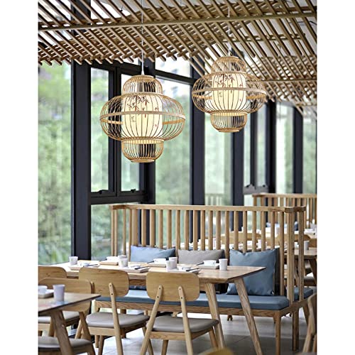 Éclairage suspendu plafond bambou E27 hauteur réglable pour salon moderne