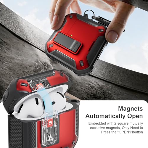 Image of for AirPods 4 Case with Magnetic Secure Lock Clip and Phone Stand, Compatible with Magsafe Charging, with Carabiner&Cleaner kit for Apple iPod 4th Generation Cover(2024) Men Women (Red)