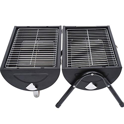 Outsunny Barbacoa de Carbón Portátil Barbacoa Sobremesa con 2 Parrillas Cocina con Asa y Cierre para Asar Picnic Camping Fiesta 42x29x45 cm Negro