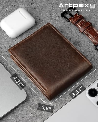 Image of Artpaxy Mens Wallet Genuine Leather Bifold RFID Blocking Wallet for Men with 1 ID Window 13 Card Holders 2 cash pockets 1 Gift Box