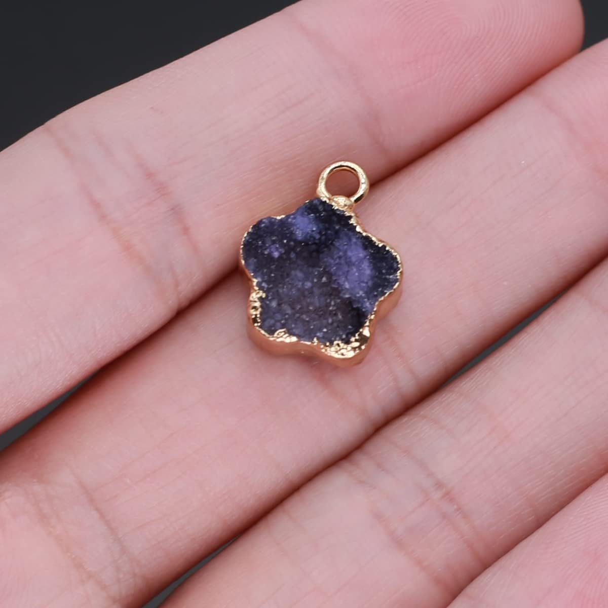 LE SKY 6 Pcs Natural Stone Pendants Pentapetal Flower Shape Healing Colorful Geode Agate Stone for Jewelry Making Necklace Decoration - Image 5