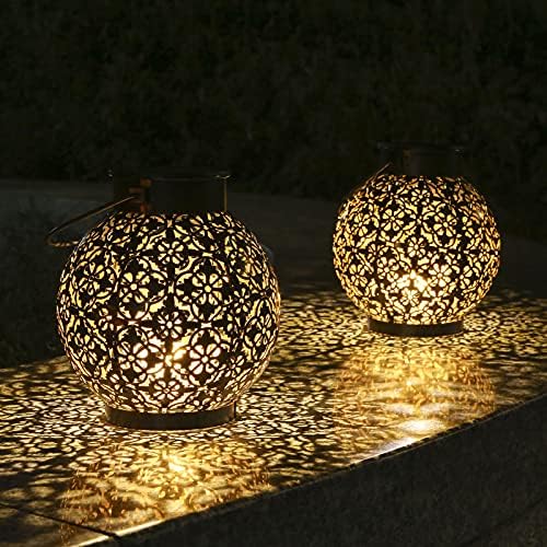 2 Pack Outdoor Garden Lights Solar Powered Hanging Lanterns Yard Decorations for Porch,Patio, Lawn,Courtyard