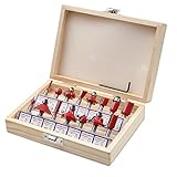  15pcs Conjunto De Enrutador,1/4\" Kit De Herramientas De Corte Y Fresado De Carburo De Tungsteno Con Estuche De Madera (incluye Traight, Cove Y Chaflán Bit) Juego De Brocas De Fresas Para Madera Punta