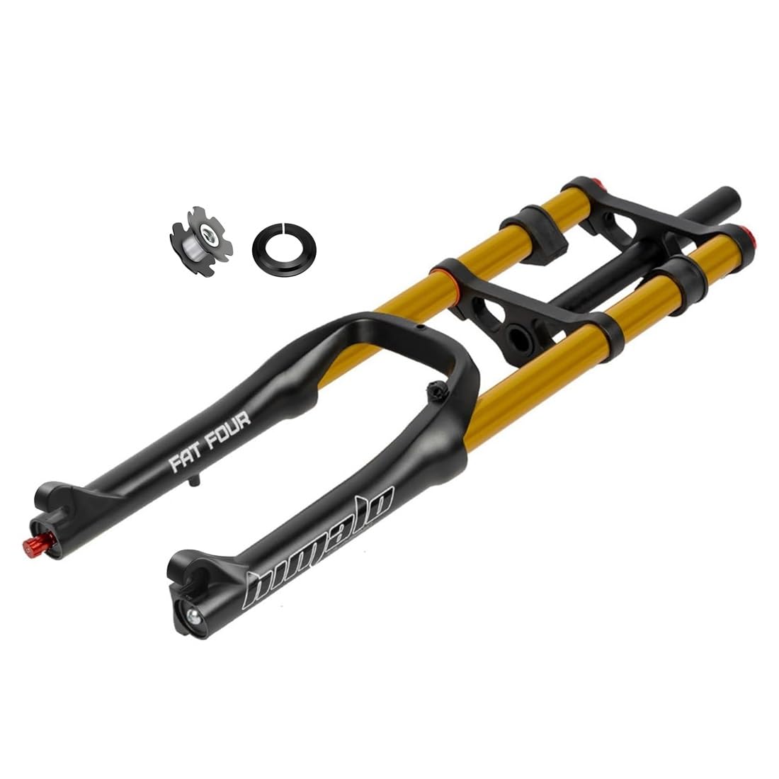 20 Pulgadas 4,0 Horquilla Fat Bike Recorrido 120mm Horquilla Suspensión Air Bicicleta Rebote Ajustable 1-1/8 Recta Horquilla Delantera E-Bike Cierre Rápido 9x135mm Bloqueo Manual(Gold)