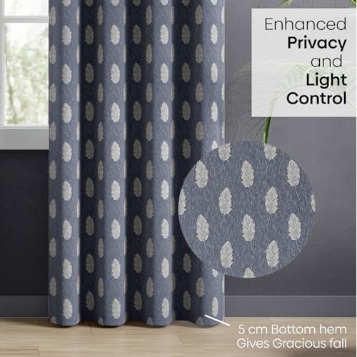 Image of haus & kinder Jacquard Door Curtains 7 Feet Long Pack of 2 Door Curtains, 7 Feet Curtains for Door (Feather Fern, Steel Grey 130x213 CM)