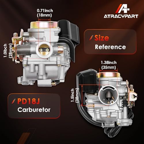 PD18J Carburetor 18mm Replacement for GY6 49cc 50cc 80cc 139QMB 139QMA 4 Stroke Moped Engine for Taotao Kymco Scooter with Fuel Filter Spark Plug Intake Manifold - 4