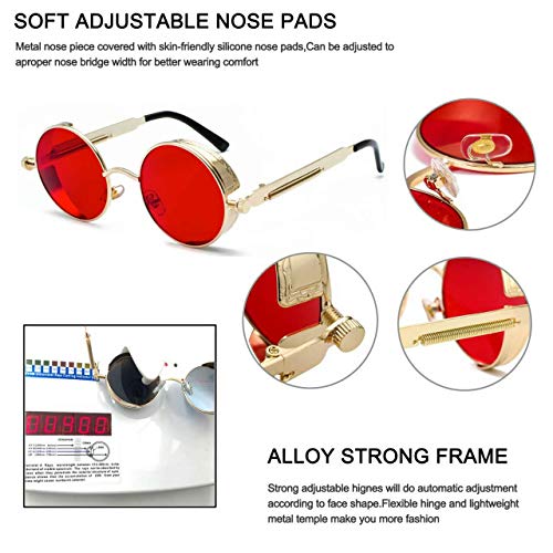 Image of PROUDDEMON Retro Gothic Steampunk Sunglasses for Women Men Round Lens Metal Frame