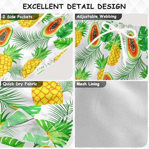 DOMIKING Papaya Fronds Pineapple White Toddler Boys' Swim Trunks Mesh Lining Swim Shorts for Boys Kids Adjustable Waist3