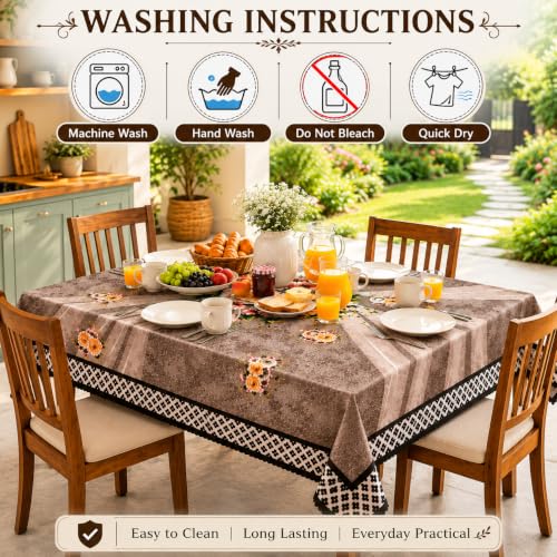 Image of Floral Dining Table Cover for 4 Seater | 58 x 38 Inch Rectangle Polyester Table Cloth | Washable Fabric Table Cover for Dining Table | Dust & Scratch Protection | Coffee