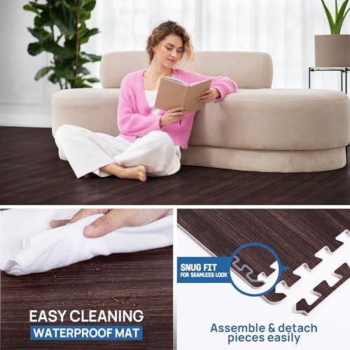 Image of Yes4All EVA Interlocking Mats, Puzzle Floor Tiles, Foam Floor Padding with Border for Furniture, Home Space, Living Room, Garage