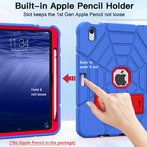 Grifobes Case for iPad 11-inch (A16) 2025 / iPad 10th Generation 2022 10.9 inch, Heavy Duty Shockproof Rugged 11th / 10 Gen Cover with Pencil Holder & Stand (Blue+Red)