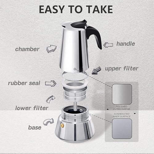 Image of ANKUL 2-in-1 Moka Pot Espresso Maker | Stovetop & Induction Compatible | 200ml Premium Aluminium | Italian Style Percolator Coffee Brewer | Brews 4-6 Cups | Espresso, Americano & More (200ml)