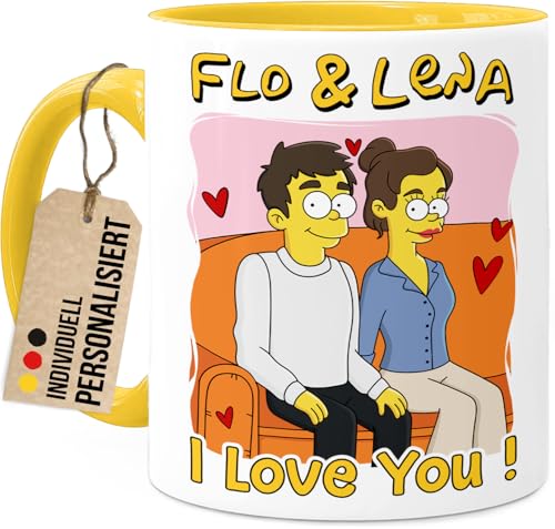 Tassenliebling® Pärchen Tasse personalisiert - Lustiges Geschenk für Männer - Valentinstag Weihnachten - Geschenk Jahrestag - Liebesgeschenke Partner Freund Mann - Gelb