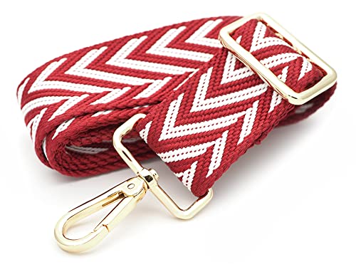 CRAFTMEMORE Shoulder Strap Adjustable Bag Handle Crossbody Nylon Belt Replacement JK03 (Red+White, Gold Clasp)2