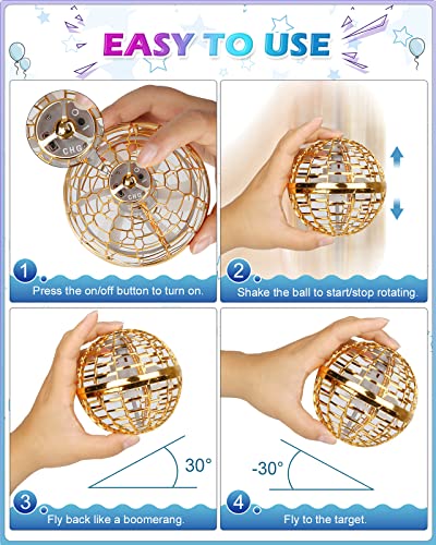 Image of ATHLERIA Gold Magic Flying Orb Ball with Lights,Cool Stuff Gadgets Birthday Gifts Toys for Boy Girl Teens,Helicopter Mini Drone for Kids,Hover Boomerang Ball,Flying Spinner