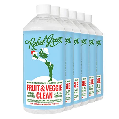 Rebel Green Fruit & Veggie Wash - Natural Produce Wash - Plant-Based Vegetable Wash Spray - Fruit and Vegetable Wash with No Aftertaste - Sustainable Food Wash - (34 oz Refill Bottles, 6 Pack)