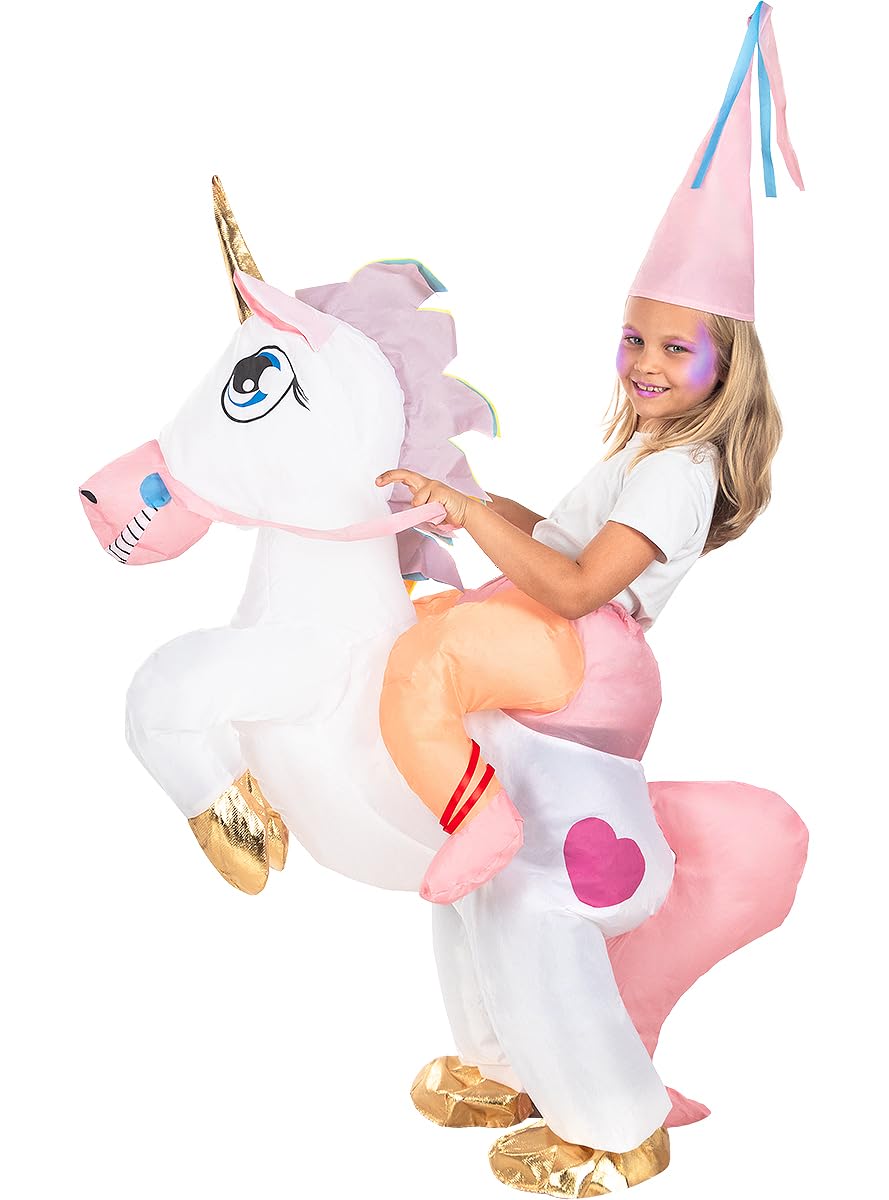 Funidelia | Disfraz a hombros de unicornio hinchable para niño y niña Originales & Divertidos - Disfraz para niños y divertidos accesorios para Fiestas, Carnaval y Halloween - Talla única - Rosa