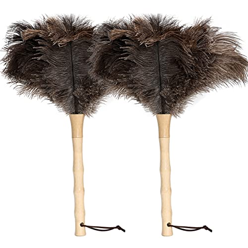 Image of Ostrich Feather Duster 16 inch Feather Duster Fluffy Natural Genuine Ostrich Feathers with Wooden Handle and Eco-Friendly Reusable Handheld Ostrich Feather Duster for Cleaning Supplies