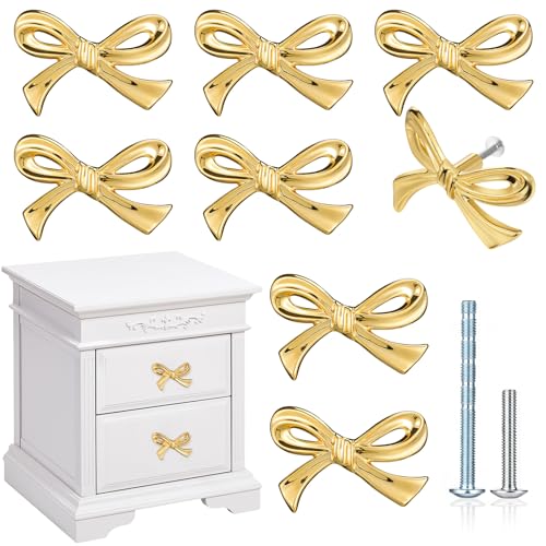 Image of MorningRo 8 Pcs Gold Bow Drawer Knobs Brass Bow Knobs for Dresser Decorative Brass Drawer Pulls Vintage Cabinet Handles for Home Bedroom Kitchen Cabinets Hardware Cupboard (Small Size)