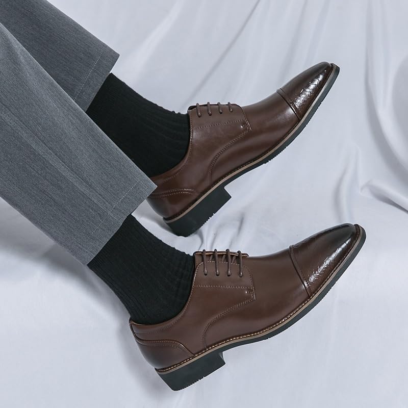 Men's Fashion Classic Pointed Toe Lace Up Low Top Leather Dress Shoes Genuine Leather Oxfords Comfort Wide Pointed Toe Non-Slip Dress Shoes2