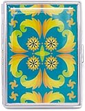 Classic Psychedelic Turquoise Print Compact (9 100s) Metal-Plated Cigarette Case & Stash Box