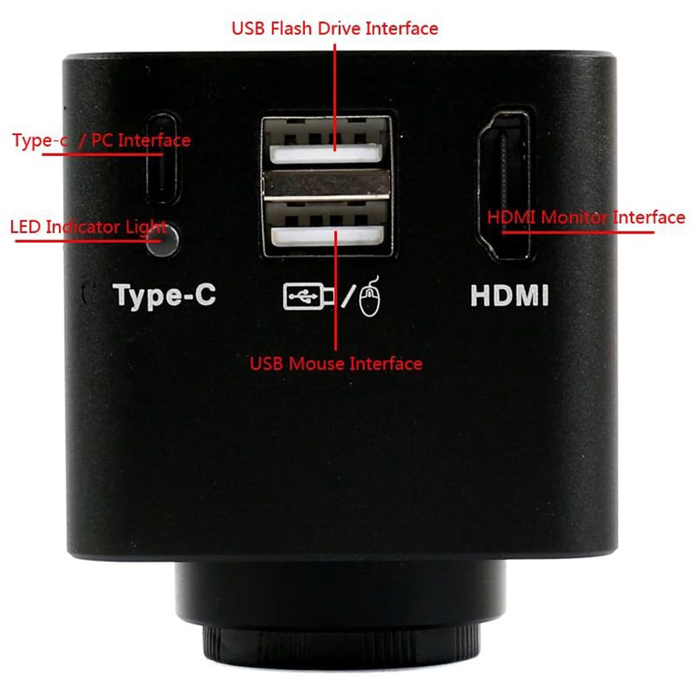 1080p HDMI Type-C PC Microscopio Industrial Medición de la cámara Regalización de video de disco U y lente de montura C 300x con luz de anillo ajustable 56-Negro