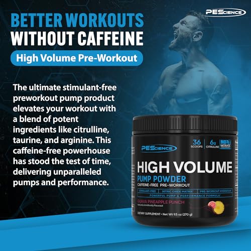 Image of PEScience High Volume Stim-Free Pre-Workout Pump Powder, Caffeine-Free with L-Citrulline & L-Arginine Nitrate, Non-Stim Preworkout for Men and Women - 36 Scoops, Guava Pineapple Punch