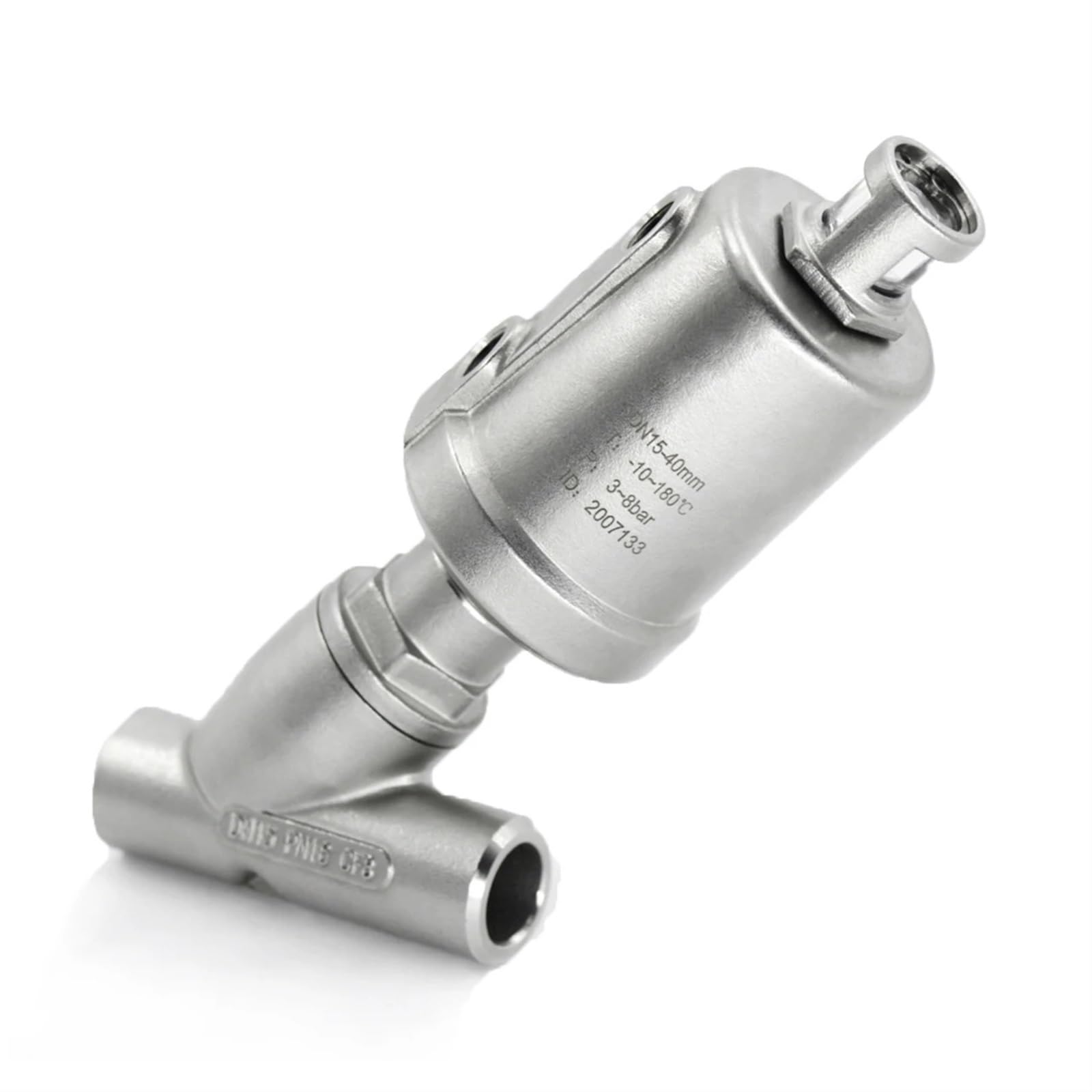 QRUYHBAJU DN32 2/2 Way Pneumatic Welding Angle Seat Valve Plastic Actuator and Stainless Steel Valve Body(Single Acting)