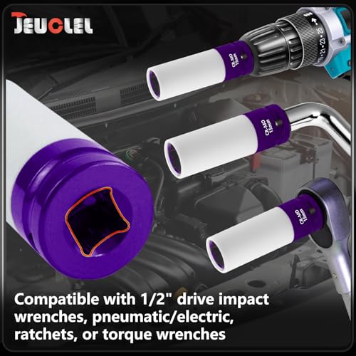 Image of 15mm 1 /2 inchDrive Wheel Protector Impact Socket, Lug Nut Impact Socket | 6 Point, Non-Marring, Thin Wall, Deep Socket, Wheel Protector, Protective Socket, Color-Coded, Cr-Mo Steel, Hand Repair Tool
