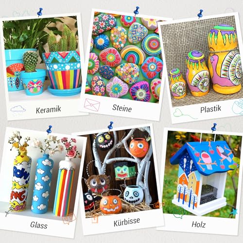 Permanent Marker Wasserfeste Stifte set:8 Dual Tip Steine Bemalen Glasmalstifte Permanent Marker Fein Lackstift Glasstift für Basteln,Karton, Kunststoff, Holz, Metall,Keramik,Tasse,Reifen,Glas,Plastik