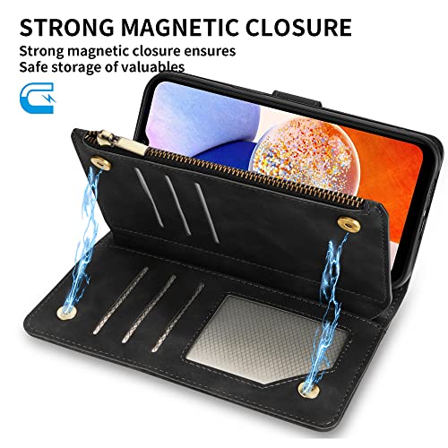 ZZXX for Samsung Galaxy A14 Wallet Case Zipper Pocket 6.6 inch,Black - image 5