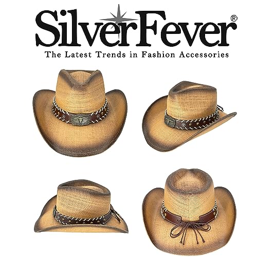 Image of SILVERFEVER Straw Cowboy Hat Cowgirl Hats Men Women Sun Hat Sombreros Vagueros Classic Western Accents Sombreros