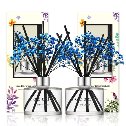 Image of COCODOR Preserved Real Flower Reed Diffuser /Pure Cotton / 6.7oz(200ml) / 2 Pack /Reed Diffuser Set, Oil Diffuser & Reed Diffuser Sticks, Home Decor & Office Decor, Fragrance and Gifts