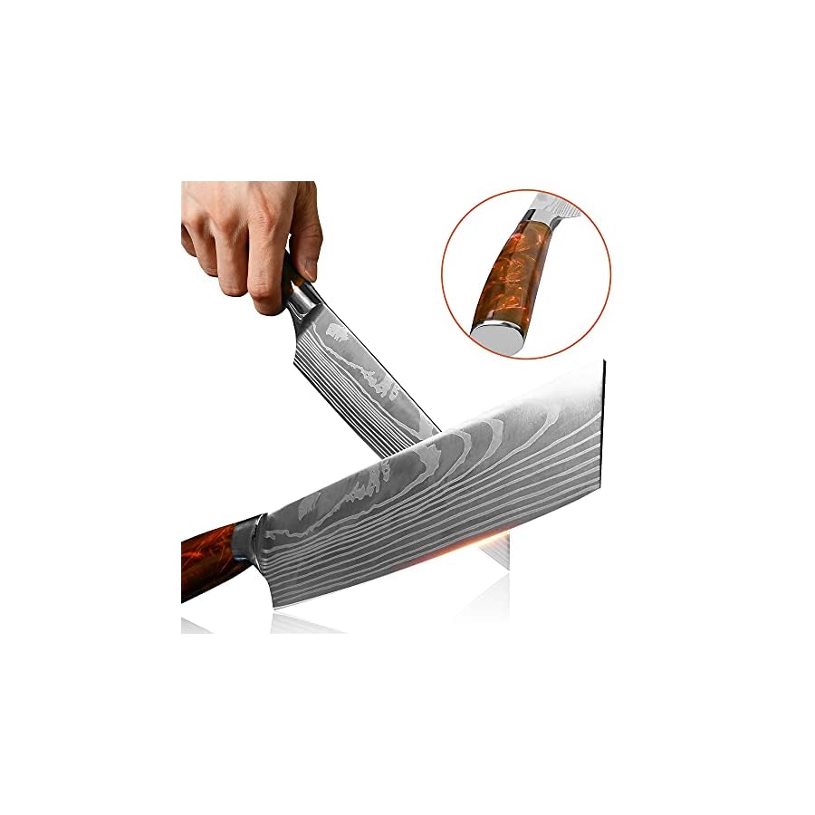 XYJ 13pcs/set Chef Knives With Carry Bag Sharpener Rod Whetstone Laser Pattern Stainless Steel Kitchen Knife Tools For Meat Fish Vegetable Cutting Ergonomic Handle