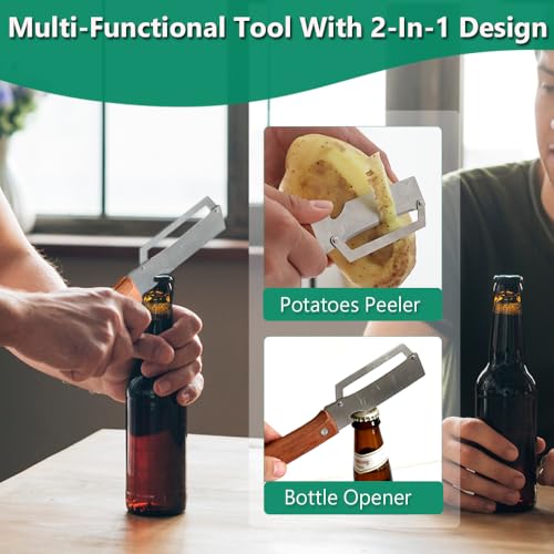 Image of Multi Functional Vegetable Peeler for Kitchen，1 Pack | Wooden handle with built-in bottle opener, sharp stainless steel blade for fruit, kiwi, potato and pumpkin