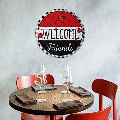 Rustic Wall Plaque Round Metal Tin Sign Spring Sign Spring Lady Bug Welcome Wreath Metal Sign Pub Club Cafe Bar Home Wall Art Decoration Man Cave Tin Vintage Decoration 12X12Inch #TOP7