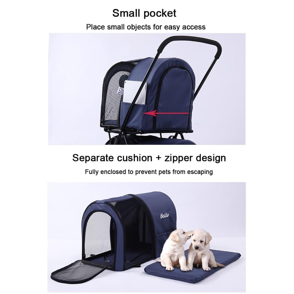 Pet Strollers Pet Stroller Bag Detachable Pet Outing Stroller Can Easily Fold The Stroller Four-Wheel Outdoor Pet Stroller Pet Stroller Medium(Blue)