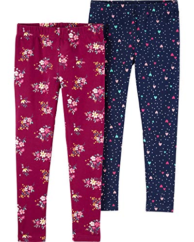 Carter's Girls' Little 2-Pack Leggings, Floral/Heart, 14