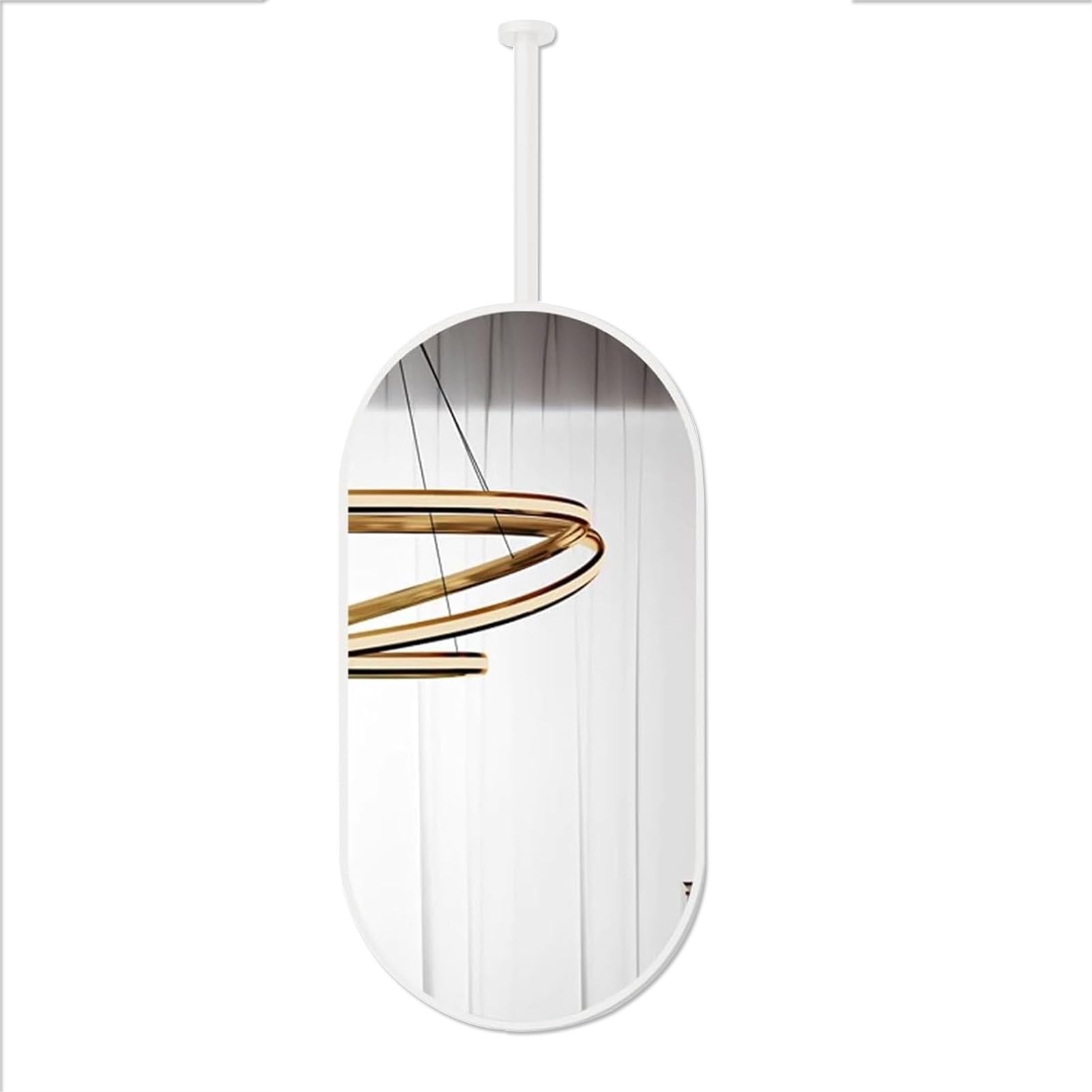 BKSXSOP Ceiling Mounted Mirror for Bathroom, Wall Oval Mirrors with White Metal Frame, Home Decorative Hanging Vanity Bathroom Living Room - Boom Can Be Customizable (Size : 40cmx60cm)