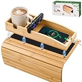 Couch-Getränkehalter, 3-in-1 magnetisches abnehmbares Couch-Armlehnentablett, Bambus-Sofa-Armlehnentisch mit Anti-Rutsch-Pad, Sofa-Armlehnentabletttisch (Natur)