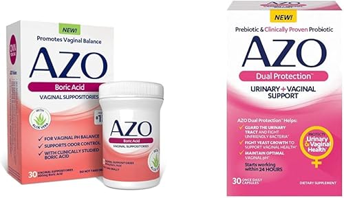AZO Supositorios vaginales de ácido bórico, 30 unidades + AZO Dual Protection, 30 unidades, soporte urinario + vaginal*