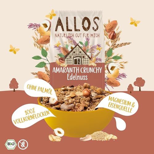 Allos Amaranth Crunchy Edelnuss | Bio Müsli | Nuss Müsli | Haferflocken | Frühstückscerealien | vegan | 6er Pack (6 x 400g)
