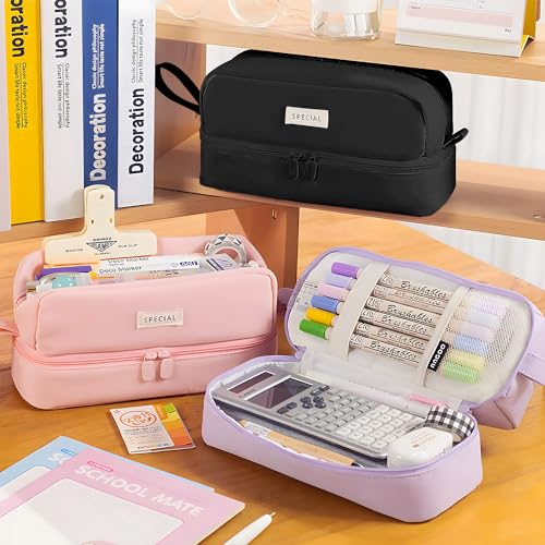 Image of MAMUNU Pencil Case Large Capacity, Pencil Case Aesthetic, Pencil Case Pen Pouch with Zipper Compartments Portable Handle, Pencil Pouch for School Office College Teen Girls Boys Adults Students