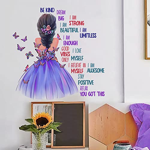 Imagitek Butterfly Girl Wall Decals, Colorful Butterflies With Motivational Lettering Quotes Wall Stickers For Girls Baby Nursery Bedroom Playroom #TOP10